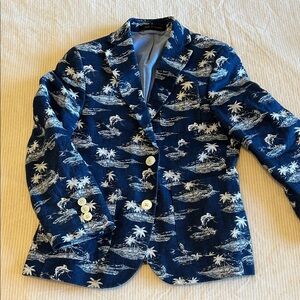 Lauren Ralph Lauren Boys Linen Navy Blue Tropical Print Blazer
